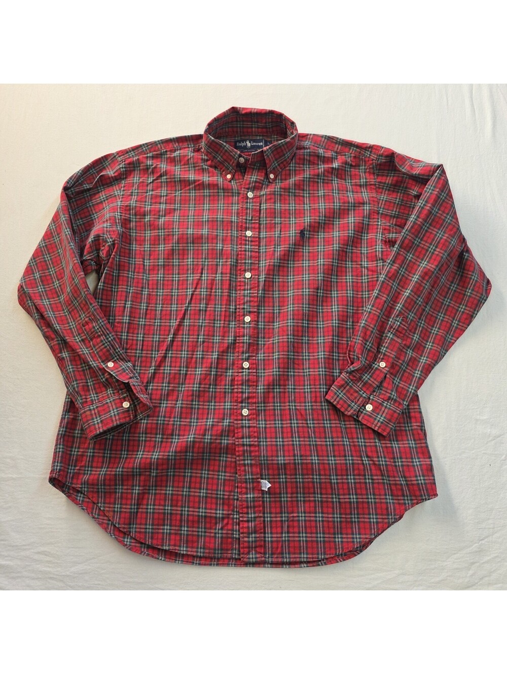 Vintage Ralph Lauren Shirt Mens L Red Plaid Casual Button Down Preppy Holiday